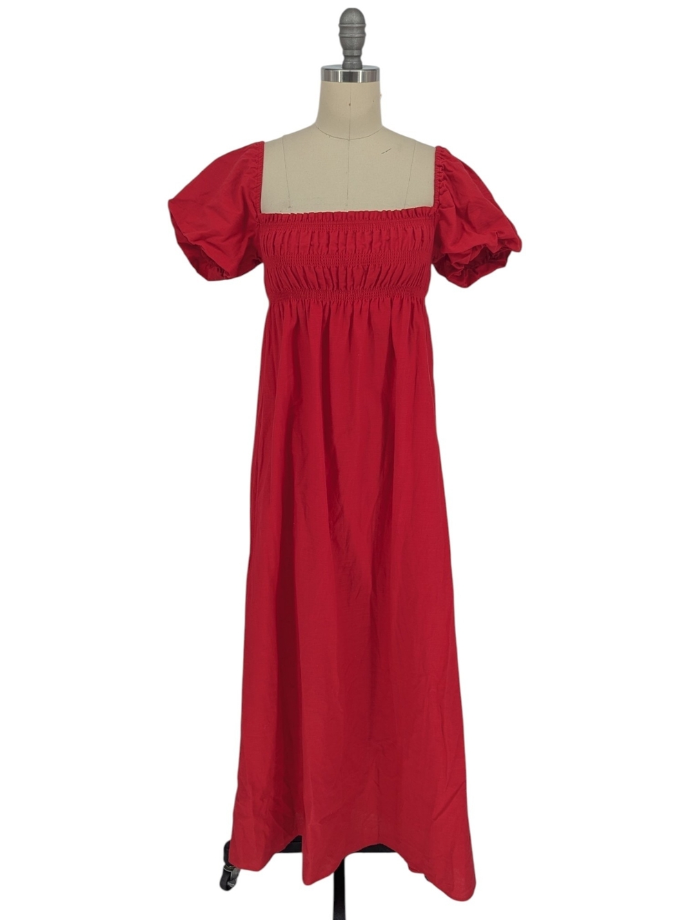 30210 Kourt Smock Puff Sleeve Maxi Dress Red size XSmall preppy cottagecore